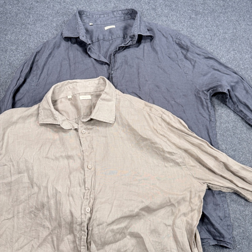 Doppelganger Mens 100% Linen Button Down Shirt Lot 2 XL Beige Steel 38CS1513FBU
